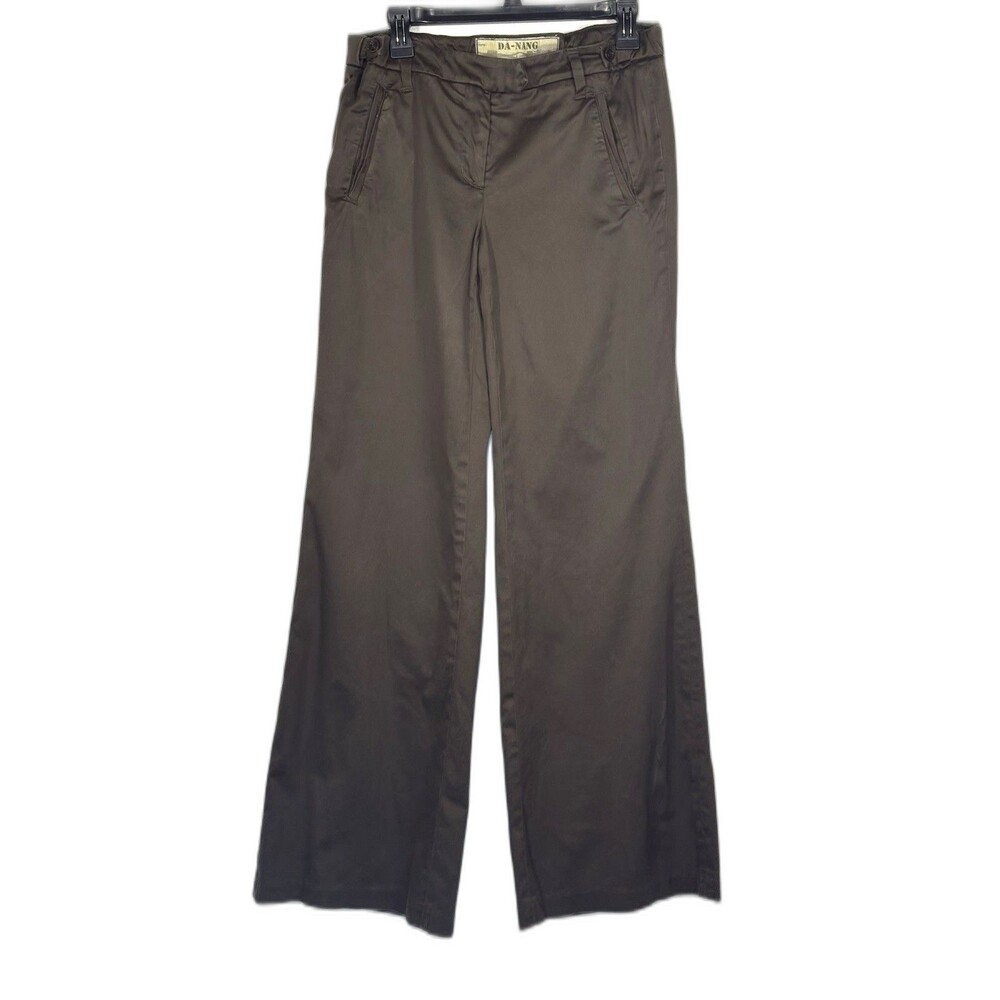 Da-Nang Pants Womens 10 Brown Satin Wide Leg Adjustable Waist Y2K Vintage